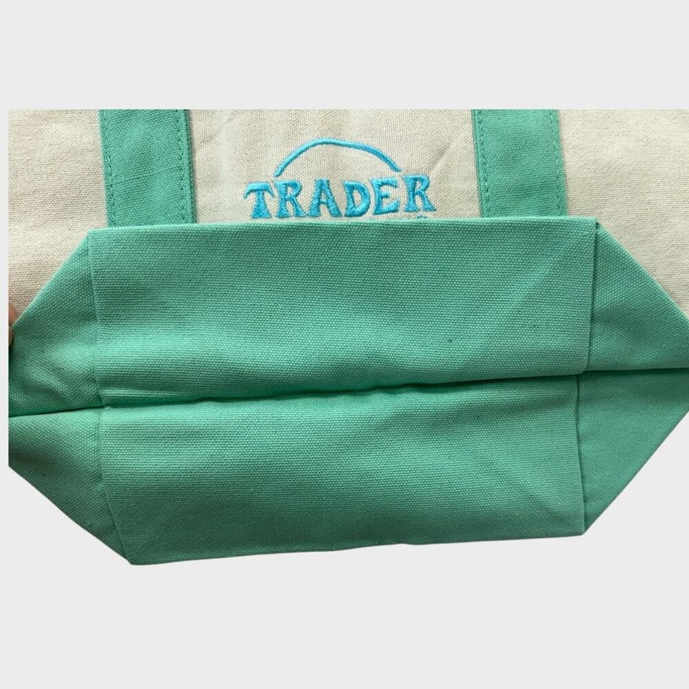 Trader Joe's Mini Pastel Canvas Tote Bag Mint Green Limited Edition - Picture 6 of 9